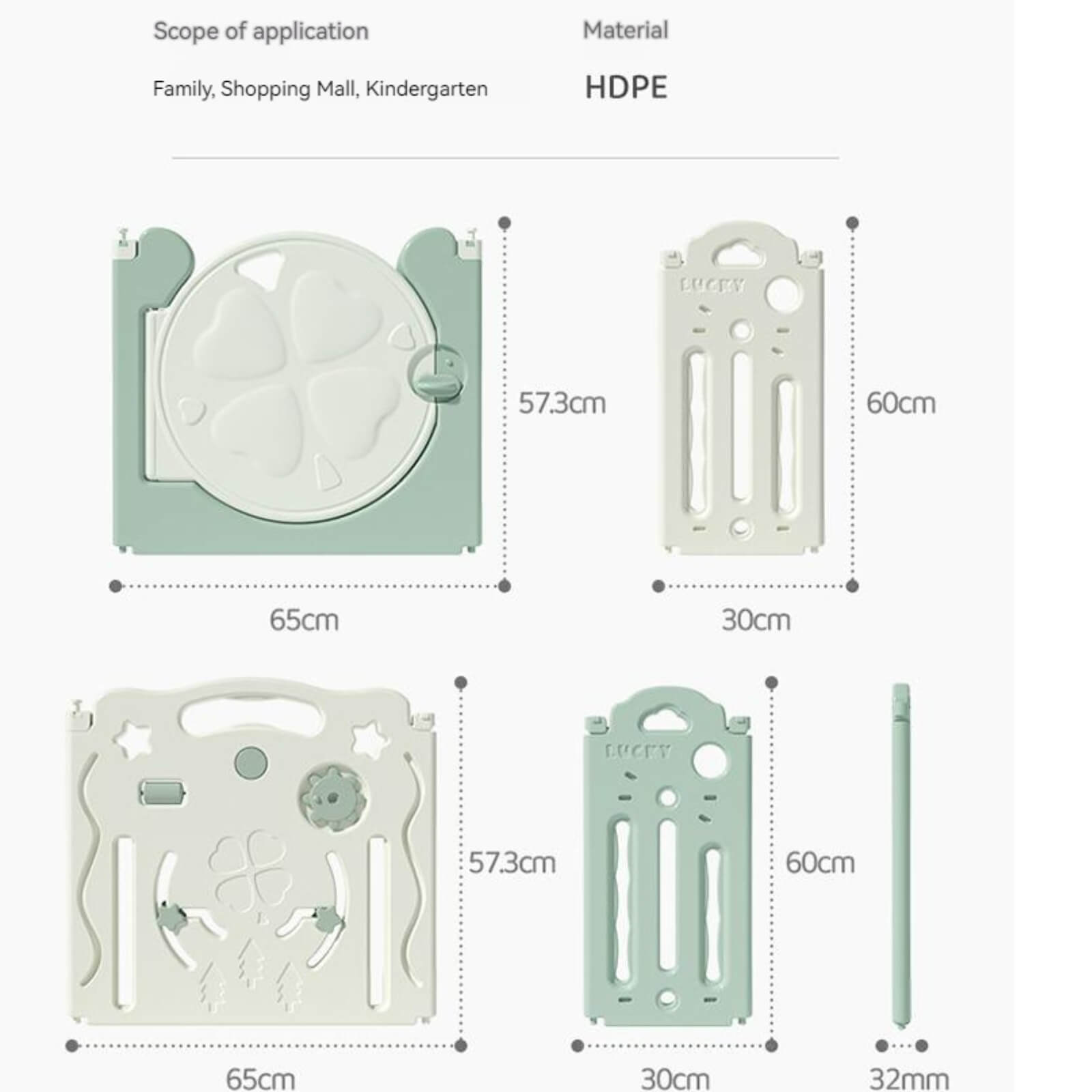 Baby Playpen Four Leaf Clover Green size chart