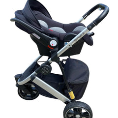 Grey Three Wheels Baby Stroller, Infant Carry Cot & Baby Car Seat Set