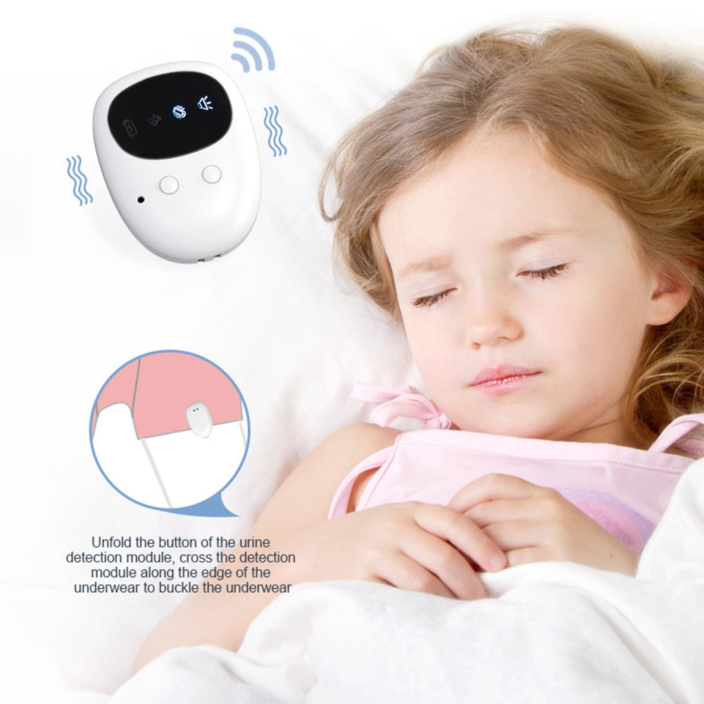 a sleeping girl wear a bed wetting alarm