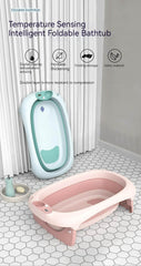 Foldable Portable Pink and Green Bath Tub for Newborn, Baby & Kids With Thermometer