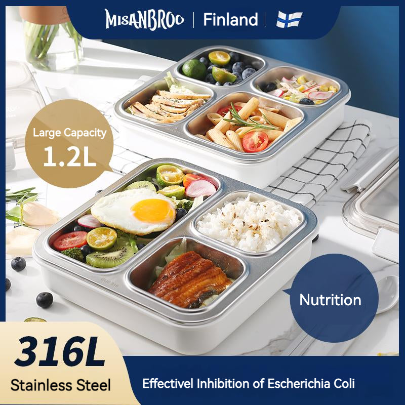 Two Insulated 316L Stainless Steel Bento Lunch Boxes with food