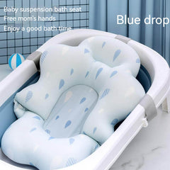 Foldable Baby Bath Tub & Soft Drying Bath Seat -Green/ Blue