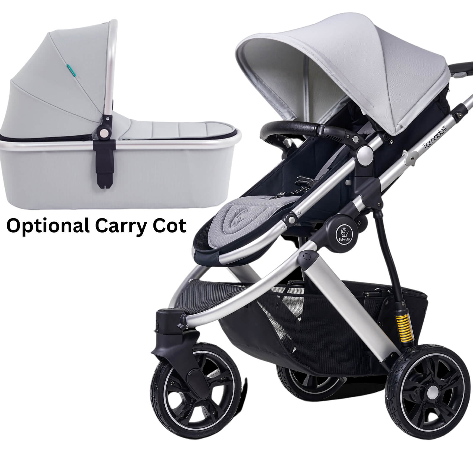 Three Wheels Baby Stroller Baby Prams-Premium Grey with carry cot