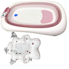 Foldable Baby Bath Tub & Soft Drying Bath Seat -Pink-2