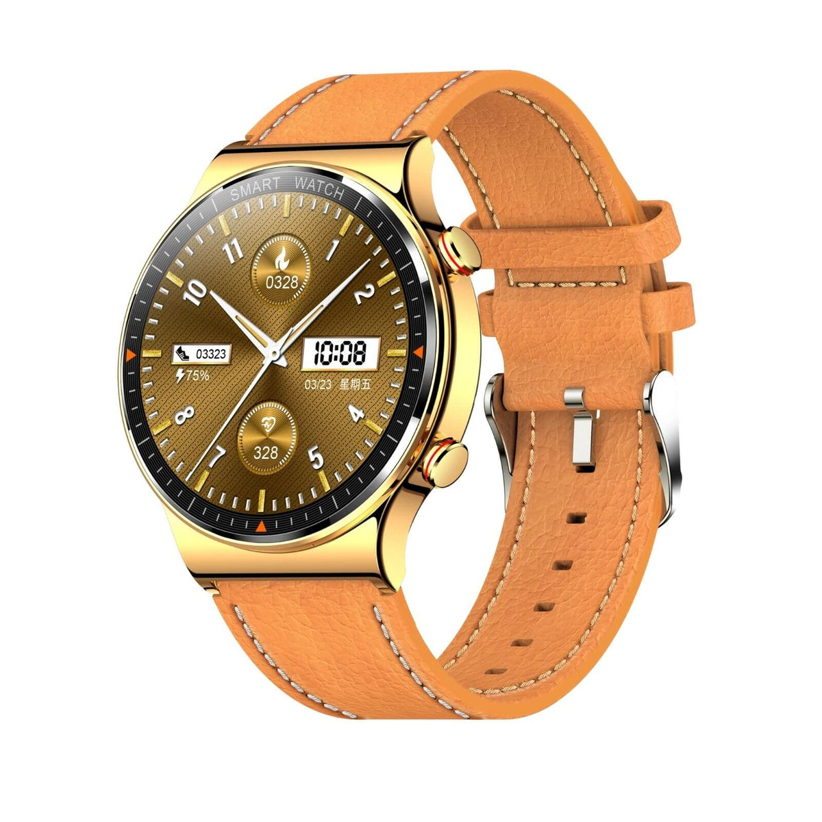 Golden Smart Watch Leather Strap