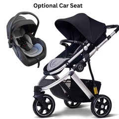 Black Three Wheels Baby Stroller Baby Pram with black car seat