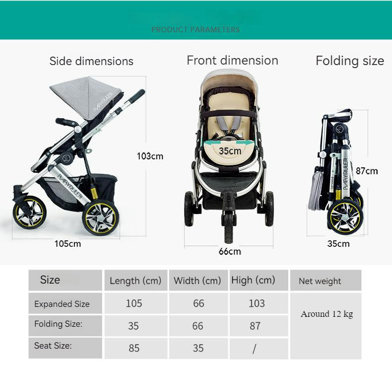 Three Wheels Baby Stroller Baby Pram size chart
