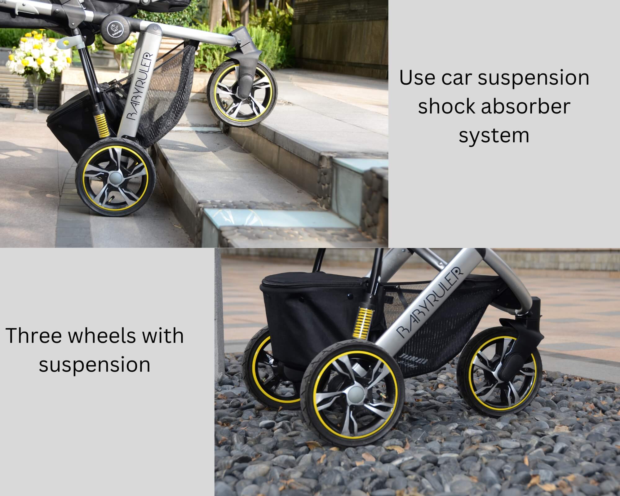 Three Wheels Baby Stroller Baby Pram wheels detail