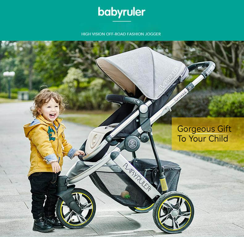 Three Wheels Baby Stroller Baby Pram with a baby