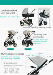 Grey Three Wheels Baby Stroller, Infant Carry Cot & Baby Car Seat Set